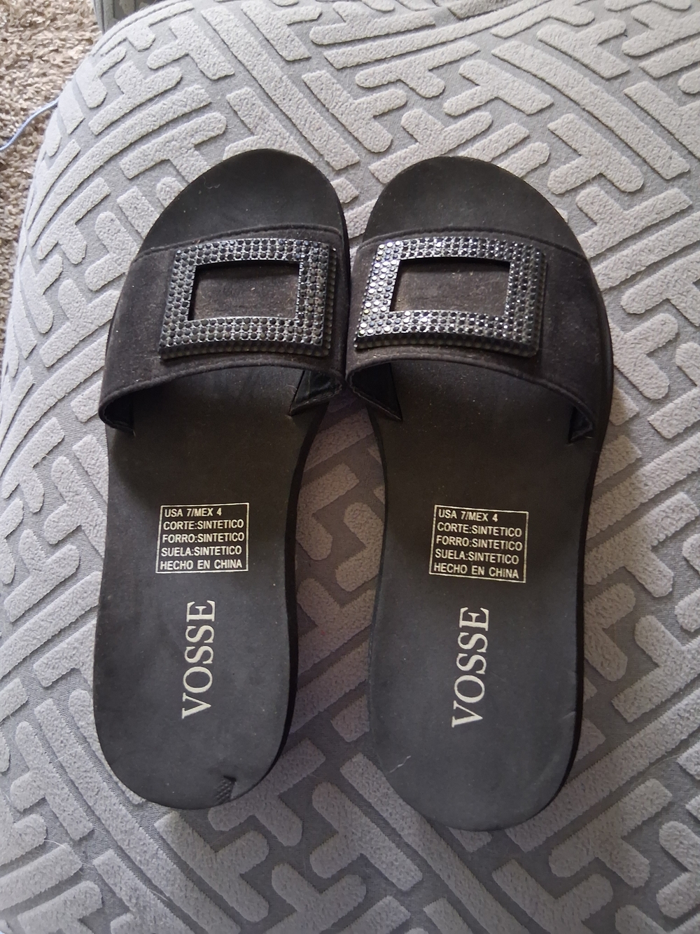 Vosse Black Slide Sandals with Decorative Buckle